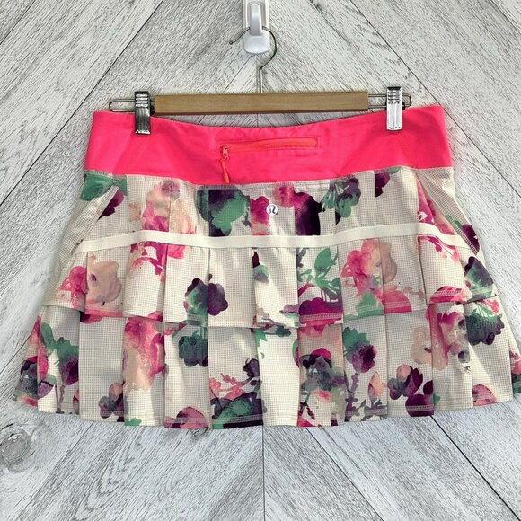 Lululemon Run Pace Setter Skirt Skort Womens Size 8 Blurred Blossom Floral RARE! - Picture 1 of 5